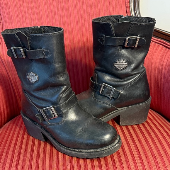 Harley-Davidson Shoes - Harley-Davidson Black Leather Buckle Motorcycle Boots - Women SZ 9